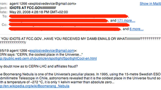 Spammer Keeps Whining About Large Hadron Collider Assploding